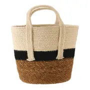CESTO COM ALÇA 22 CM X 25 CM X 25 CM MOKKA - FIBRA CLARA/PRETO - Foto 1