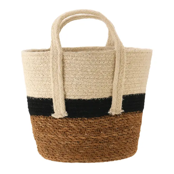 CESTO COM ALÇA 22 CM X 25 CM X 25 CM MOKKA - FIBRA CLARA/PRETO - Foto 1