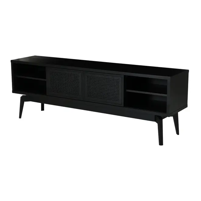 RACK 2 PORTAS DE CORRER 1,80 M X 40 CM COM PALHINHA ARES - EBANIZADO/PRETO - Foto 2