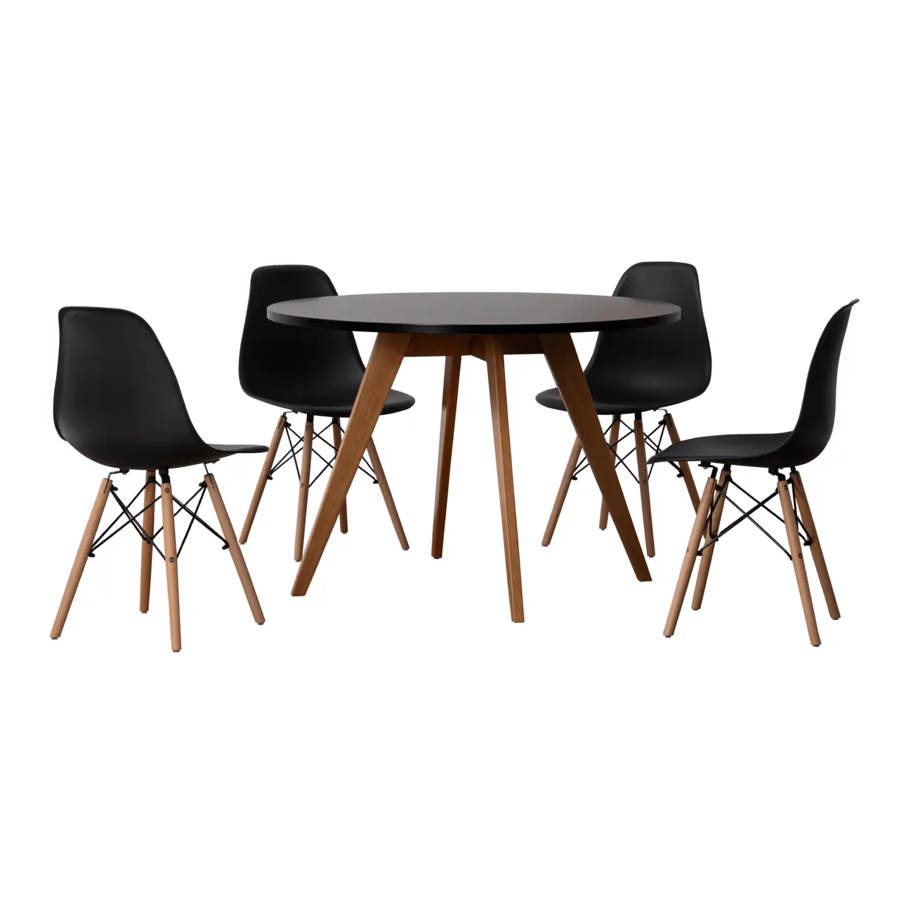 MESA REDONDA COM 4 CADEIRAS TAVE/WOOD - FAIA/PRETO - Foto 1