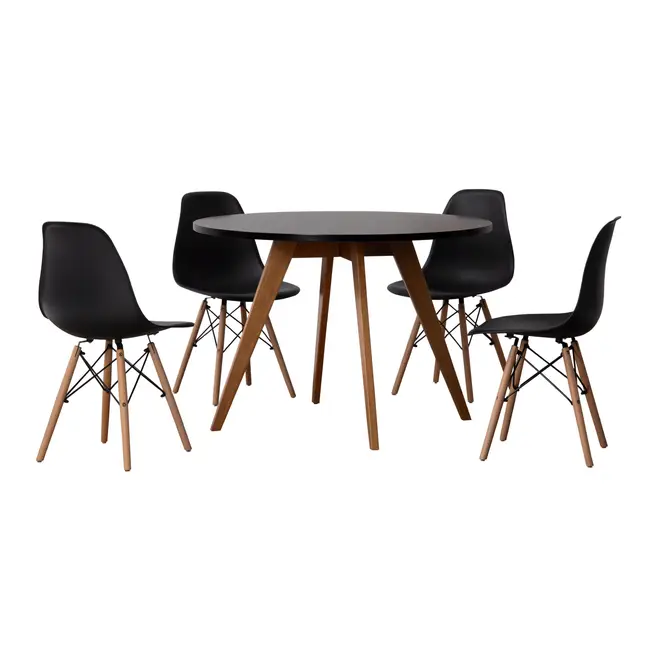 MESA REDONDA COM 4 CADEIRAS TAVE/WOOD - FAIA/PRETO - Foto 1