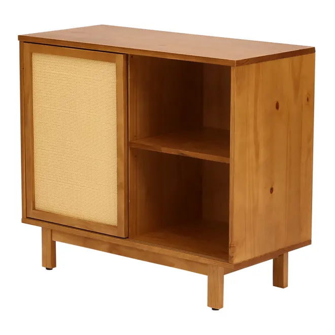 CÔMODA 4 GAVETAS/1 PORTA DE CORRER COM PALHINHA 90 CM X 40 CM PALHANDI - AMÊNDOA/NATURAL - Foto 4