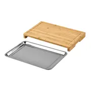 TÁBUA COM BANDEJA 47 CM X 30 CM BAMBOO - BAMBU/INOX - Foto 2