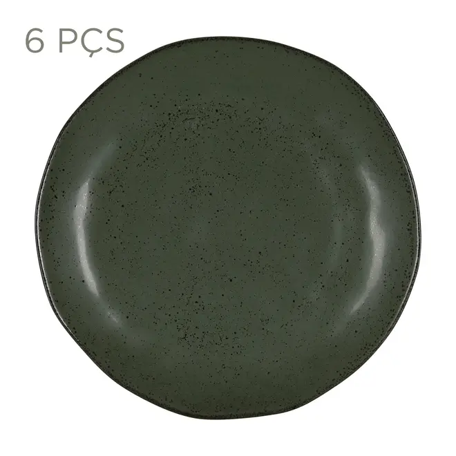 JOGO DE PRATO RASO C/6 PÇS GEO ORGÂNICO - VERDE ESCURO/PRETO - Foto 1