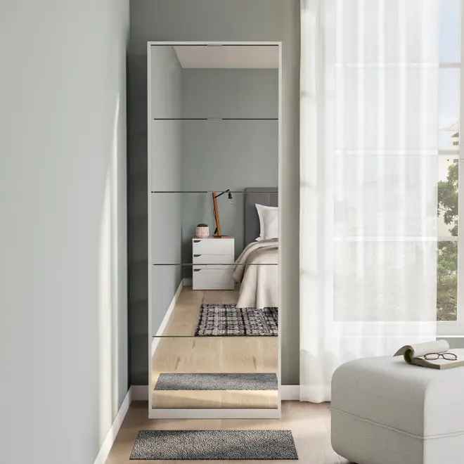 SAPATEIRA PISO/PAREDE 5 PORTAS BASCULANTES FAMILY MIRROR - BRANCO/PRATA - Foto 10