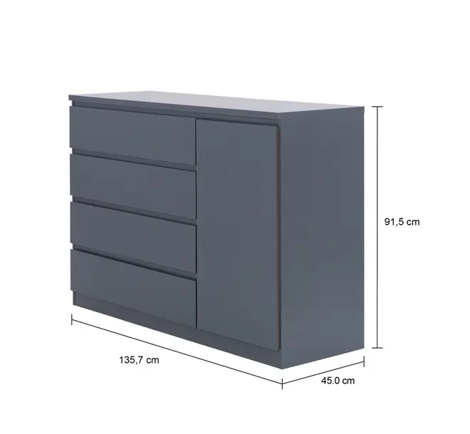 CÔMODA 4 GAVETAS/1 PORTA 1,35M X 45 CM MINCE - KONKRET - Foto 5
