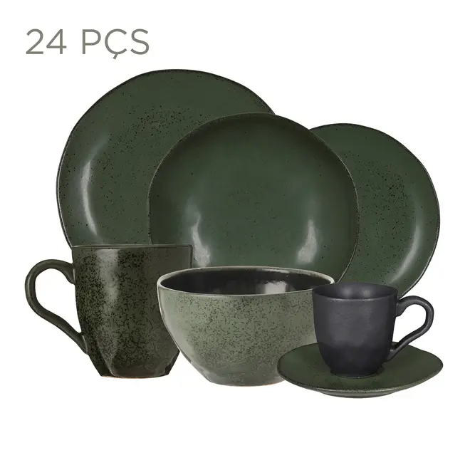 APARELHO DE JANTAR C/24 PÇS GEO ORGÂNICO - VERDE ESCURO/PRETO - Foto 1