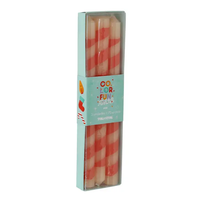 KIT COM 3 VELAS CASTIÇAL COLORFUN XMAS - VERMELHO/BRANCO - Foto 3