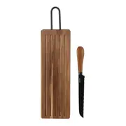 KIT TÁBUA MIGALHEIRA E FACA PARA PÃO ACÁCIA FORJ - ACÁCIA/PRETO - Foto 1