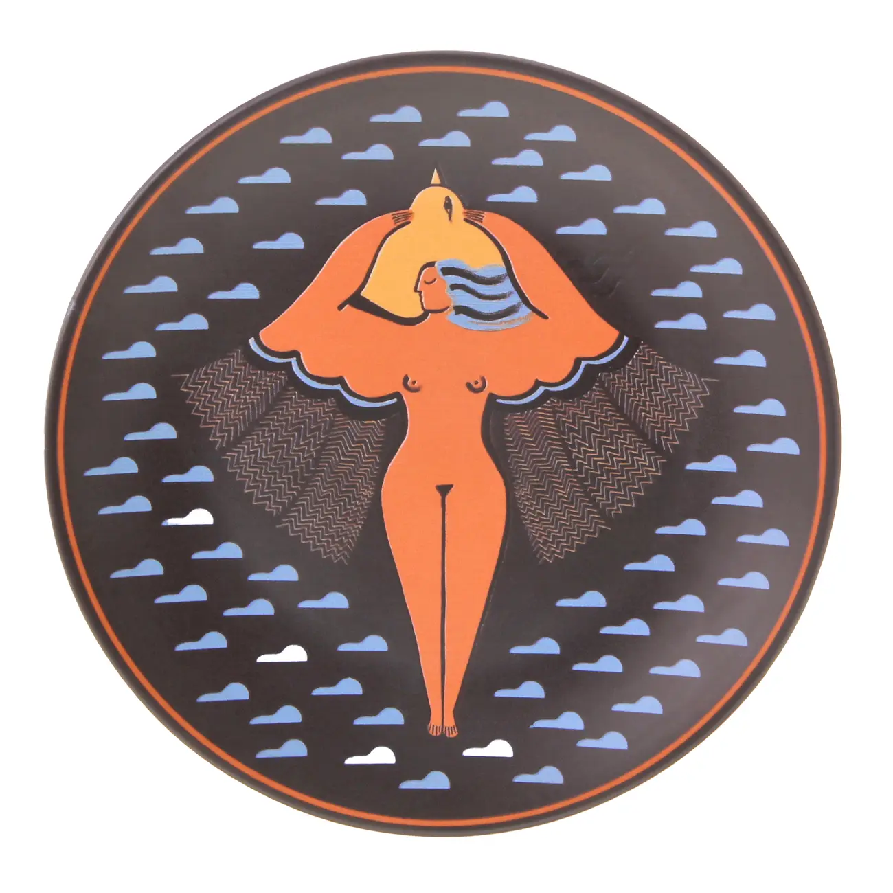 PRATO RASO MULHER PÁSSARO - AZUL/TERRACOTA - Foto 1