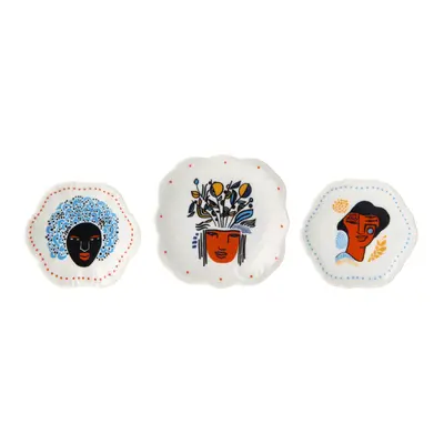 PRATO DECORATIVO CONJUNTO COM 3 PEÇAS MULHER PÁSSARO