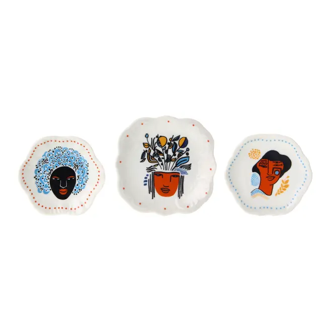 PRATO DECORATIVO CONJUNTO COM 3 PEÇAS MULHER PÁSSARO - BRANCO/MULTICOR - Foto 1