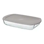 TRAVESSA REFRATRÁRIA COM TAMPA 39 CM X 24 CM DOLIA GLASS - INCOLOR/CAMELO - Foto 2
