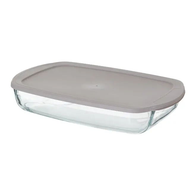 TRAVESSA REFRATRÁRIA COM TAMPA 39 CM X 24 CM DOLIA GLASS - INCOLOR/CAMELO - Foto 2