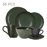 APARELHO DE JANTAR C/36 PÇS GEO ORGÂNICO - VERDE ESCURO/PRETO - Foto 1