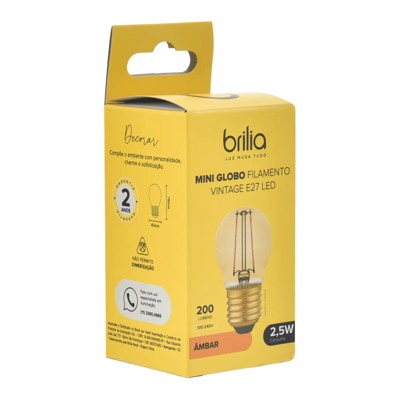 LÂMPADA LED FILAMENTO G45 E27 2,5W 127/220V BRILIA - HANBAR - Foto 4