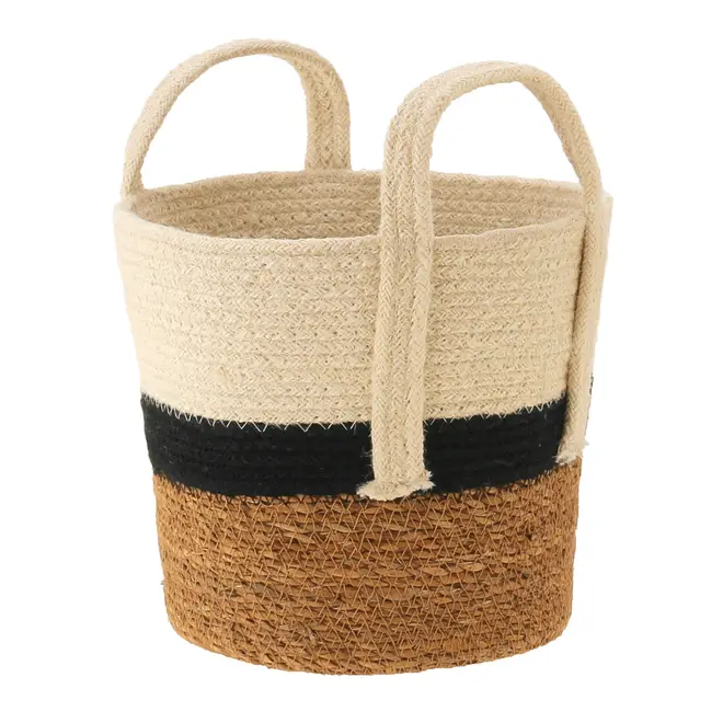 CESTO COM ALÇA 22 CM X 25 CM X 25 CM MOKKA - FIBRA CLARA/PRETO - Foto 3