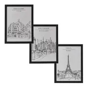 KIT QUADROS C/3 TRAVEL MEMORIES - PRETO/BRANCO - Foto 1