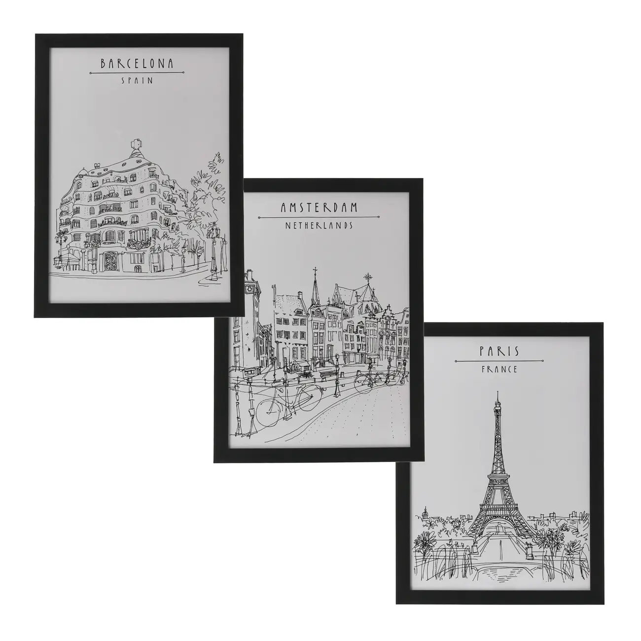 KIT QUADROS C/3 TRAVEL MEMORIES - PRETO/BRANCO - Foto 1