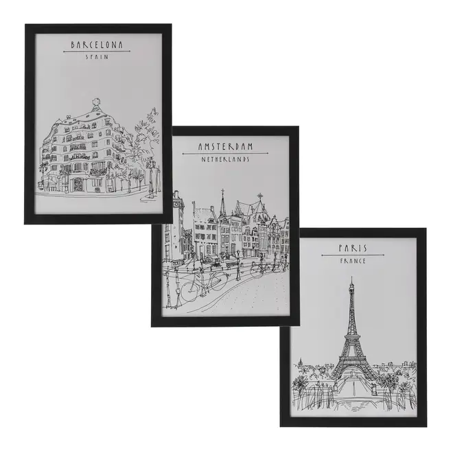KIT QUADROS C/3 TRAVEL MEMORIES - PRETO/BRANCO - Foto 1