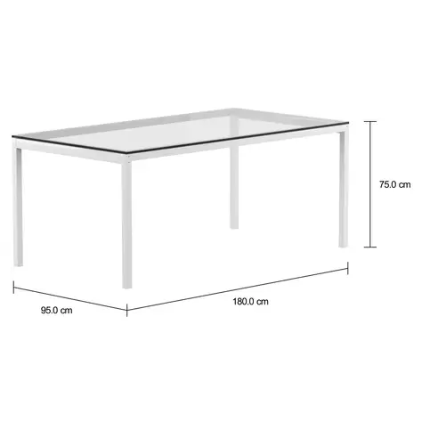 Imagem com medidas do produto MESA 1,80 M X 95 CM TAMPO VIDRO METRIC
