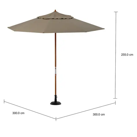 Imagem com medidas do produto OMBRELONE RED. 300 C/BASE PETRUS CAUCAIA