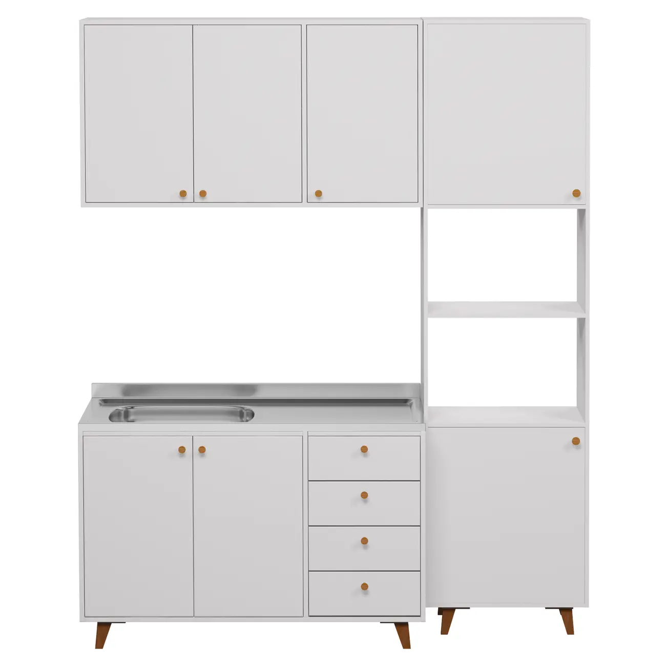 ARMÁRIO COZINHA COMPLETO 4 PÇS LIN - BRANCO/NOZES - Foto 1