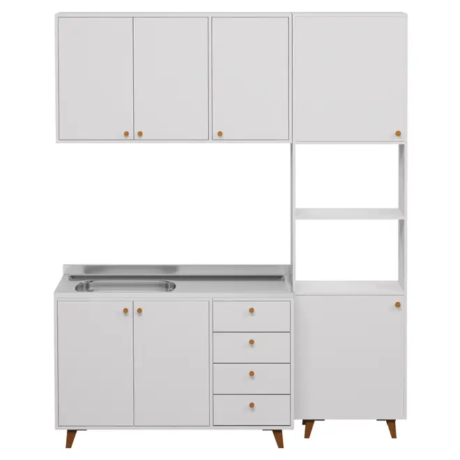 ARMÁRIO COZINHA COMPLETO 4 PÇS LIN - BRANCO/NOZES - Foto 1