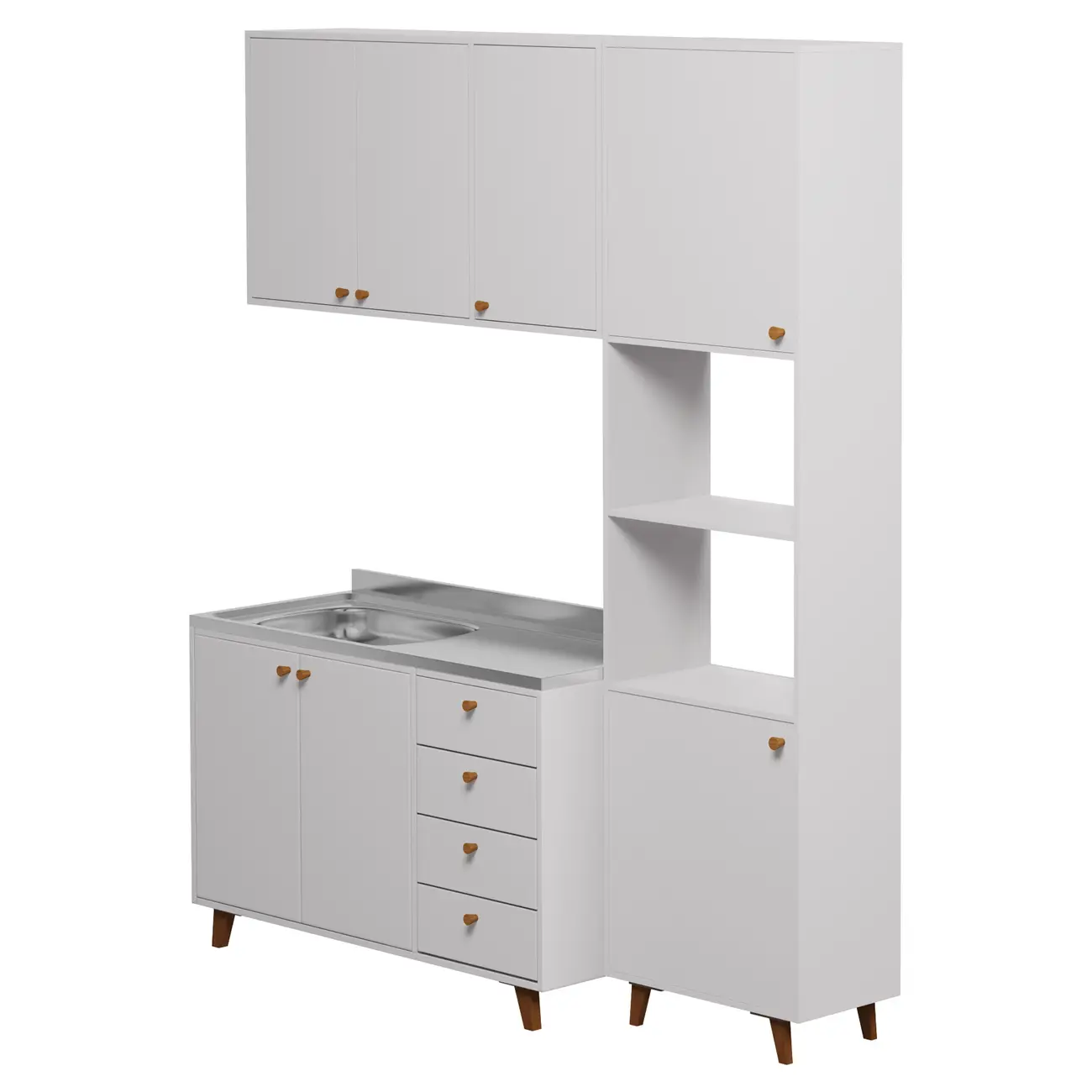 ARMÁRIO COZINHA COMPLETO 4 PÇS LIN - BRANCO/NOZES - Foto 2