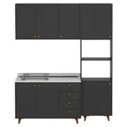 ARMÁRIO COZINHA COMPLETO 4 PÇS LIN - PRETO/NOZES - Foto 1