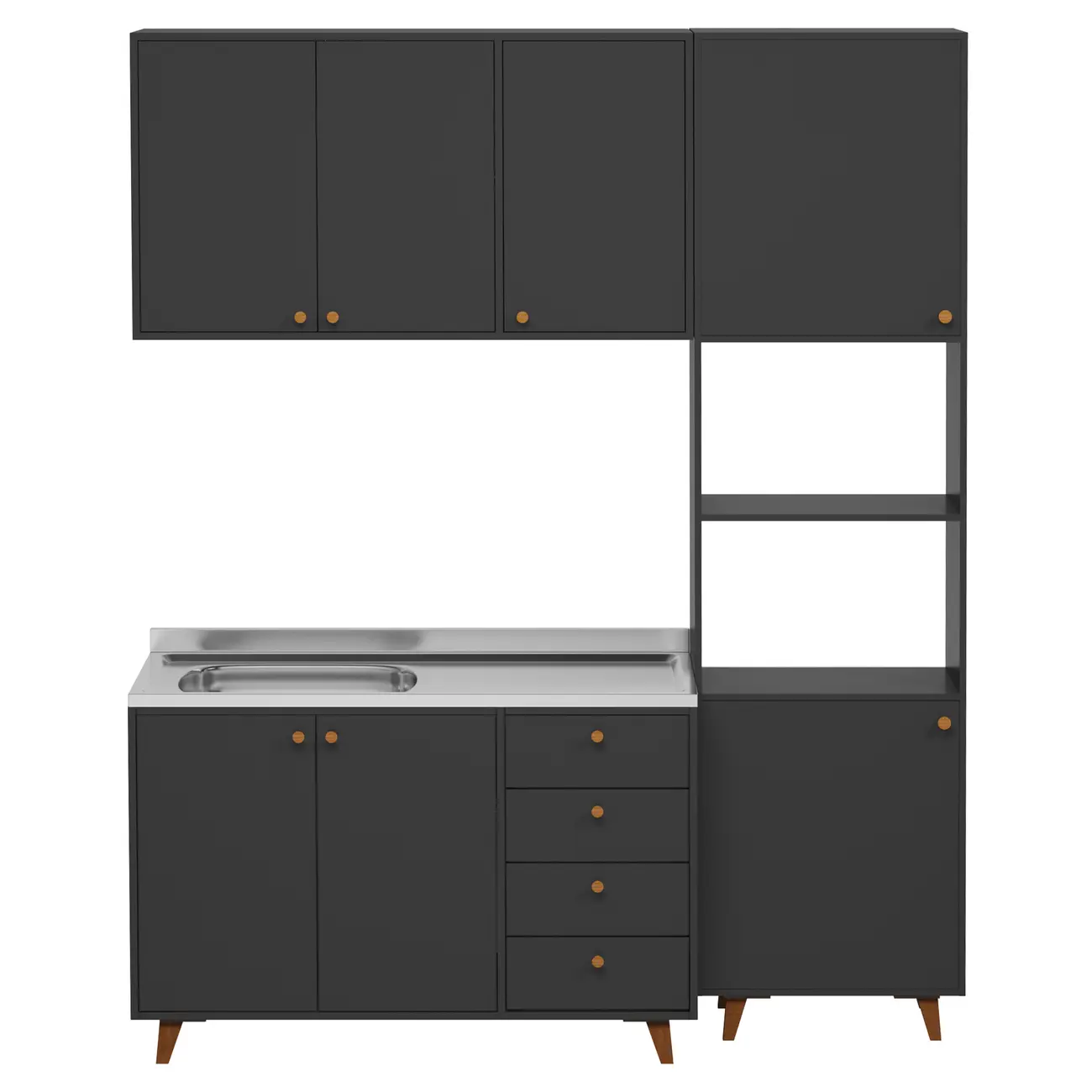 ARMÁRIO COZINHA COMPLETO 4 PÇS LIN - PRETO/NOZES - Foto 1
