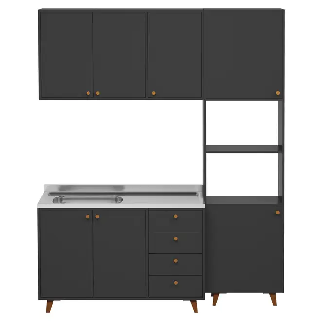 ARMÁRIO COZINHA COMPLETO 4 PÇS LIN - PRETO/NOZES - Foto 1