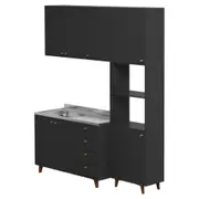 ARMÁRIO COZINHA COMPLETO 4 PÇS LIN - PRETO/NOZES - Foto 2