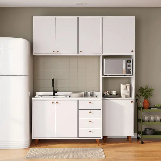 ARMÁRIO COZINHA COMPLETO 4 PÇS BRNZ LIN - BRANCO/NOZES - Foto 1