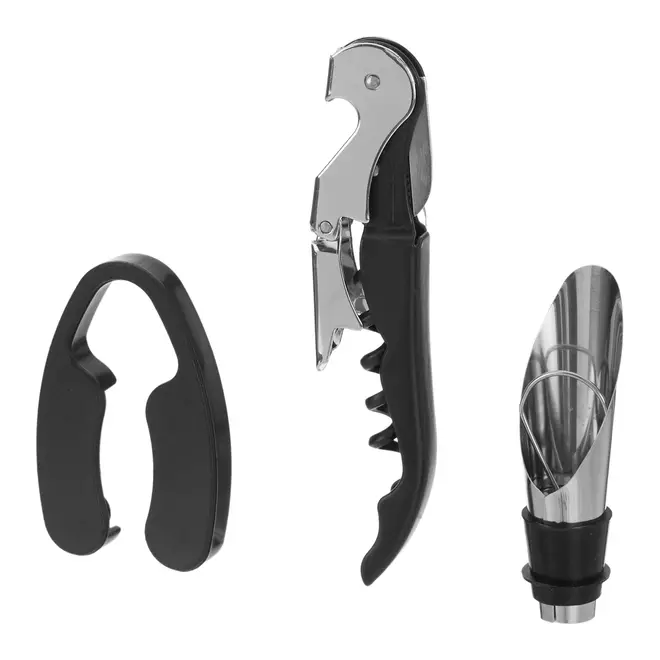 KIT PARA VINHO 3 PÇS TICINO COMPACT - PRETO/INOX - Foto 2