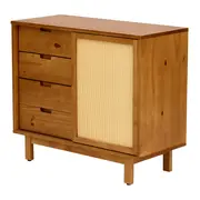 CÔMODA 4 GAVETAS/1 PORTA DE CORRER COM PALHINHA 90 CM X 40 CM PALHANDI - AMÊNDOA/NATURAL - Foto 2