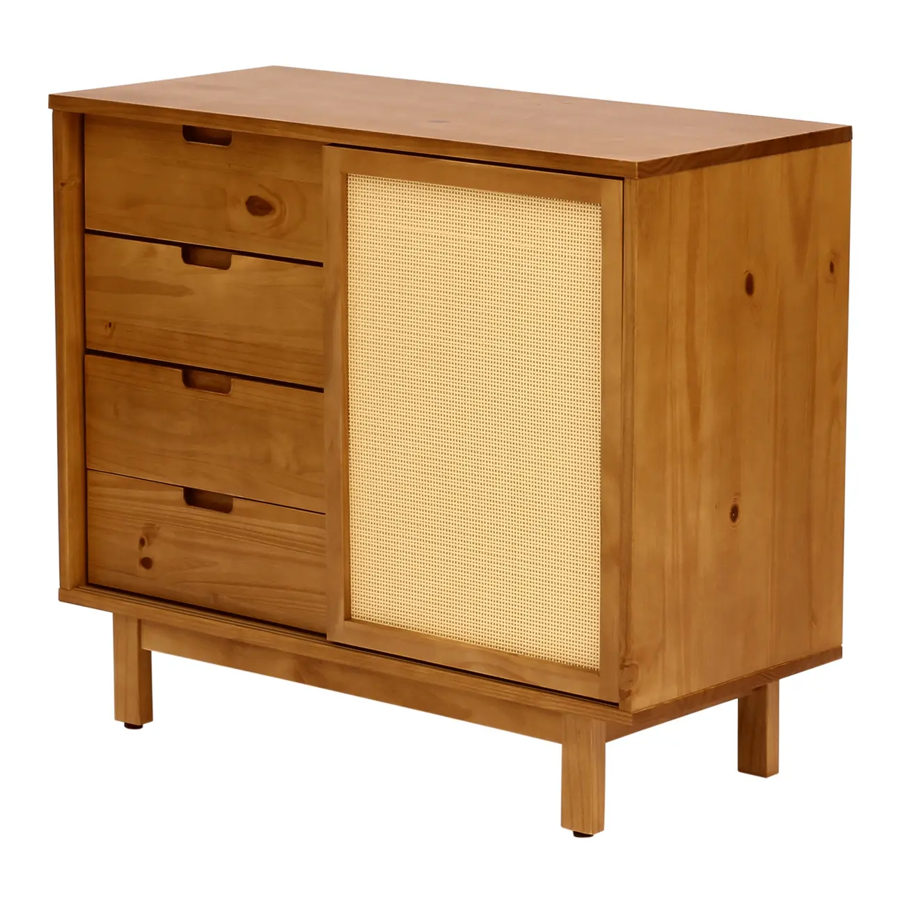 CÔMODA 4 GAVETAS/1 PORTA DE CORRER COM PALHINHA 90 CM X 40 CM PALHANDI - AMÊNDOA/NATURAL - Foto 2