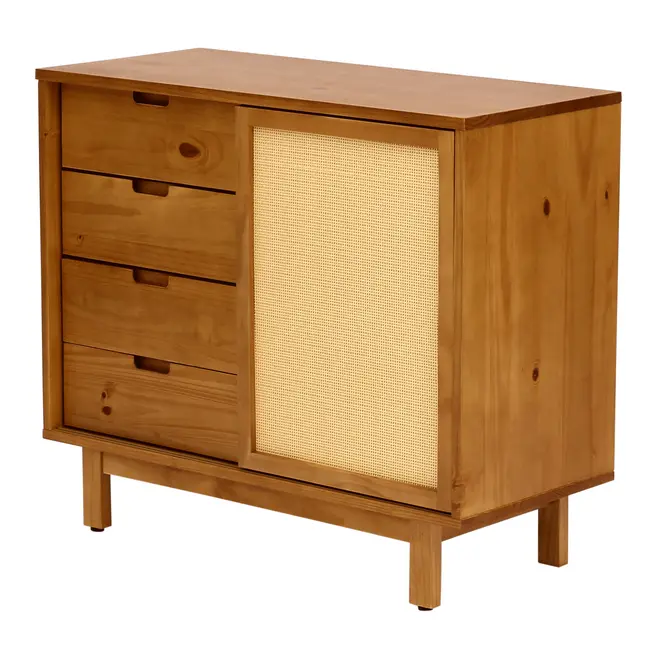 CÔMODA 4 GAVETAS/1 PORTA DE CORRER COM PALHINHA 90 CM X 40 CM PALHANDI - AMÊNDOA/NATURAL - Foto 2