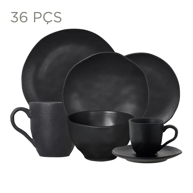 APARELHO DE JANTAR C/36 PÇS GEO ORGÂNICO - PRETO FOSCO - Foto 1