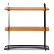 PRATELEIRA TRIPLA COM GANCHOS 62 CM X 60 CM X 21 CM WALLPORT - PRETO/NOZES - Foto 3