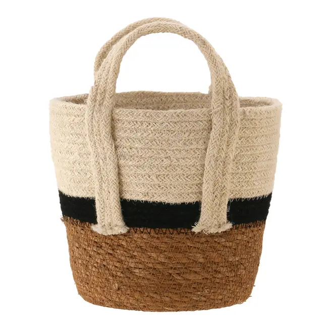 CESTO COM ALÇA 18 CM X 20 CM X 20 CM MOKKA - FIBRA CLARA/PRETO - Foto 5