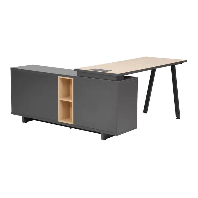 MESA COM BALCÃO 1 PORTA BASCULANTE/1 GAVETA 1,60 M X 1,60 M ALETA - KONKRET/OAK TAMMI - Foto 1