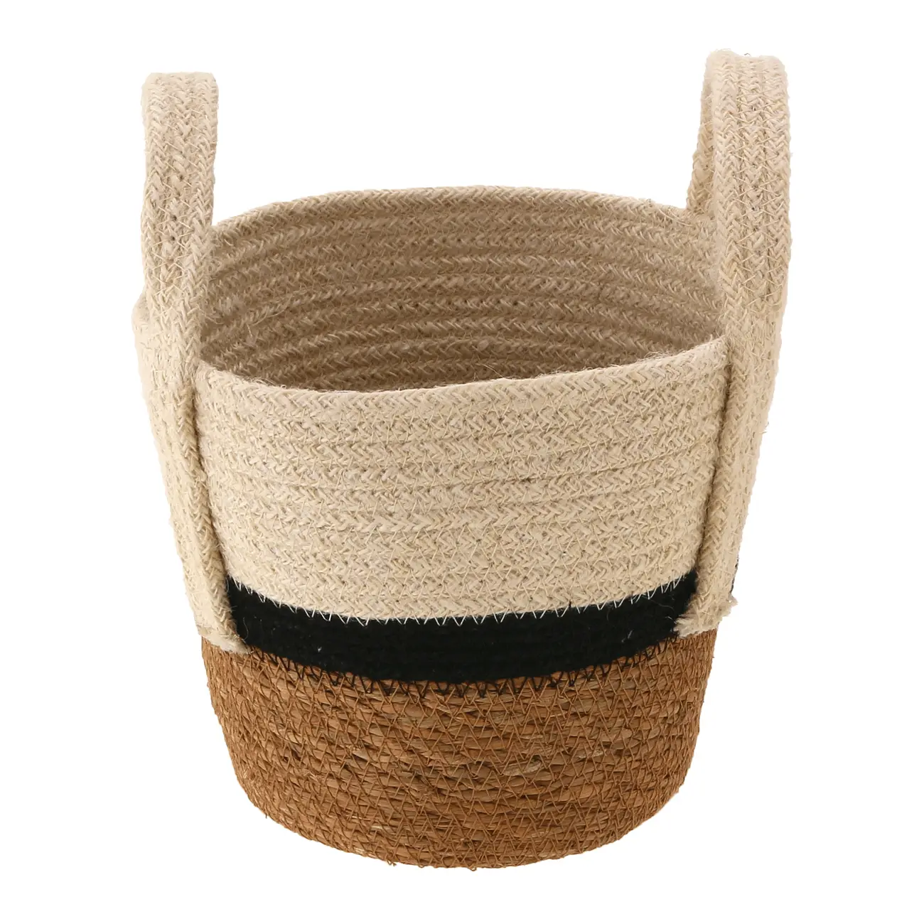 CESTO COM ALÇA 18 CM X 20 CM X 20 CM MOKKA - FIBRA CLARA/PRETO - Foto 1