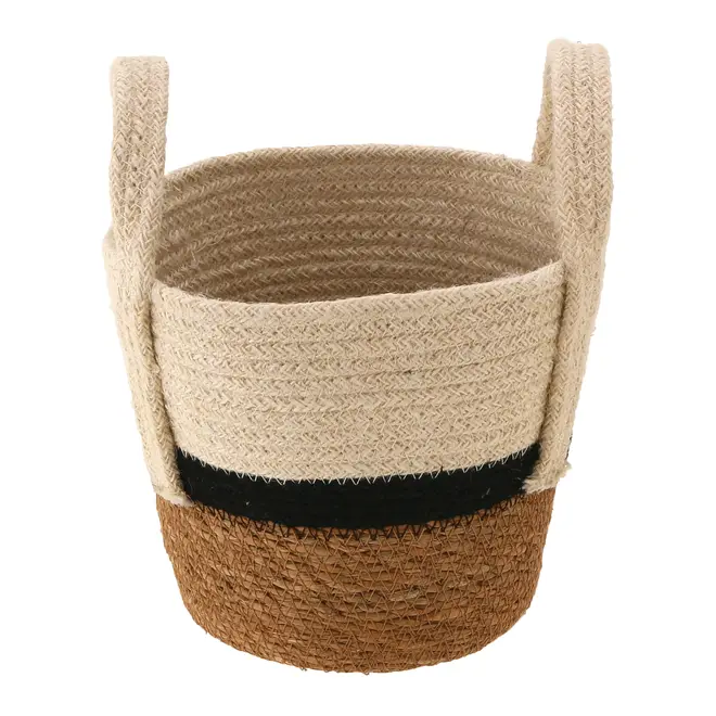 CESTO COM ALÇA 18 CM X 20 CM X 20 CM MOKKA - FIBRA CLARA/PRETO - Foto 1