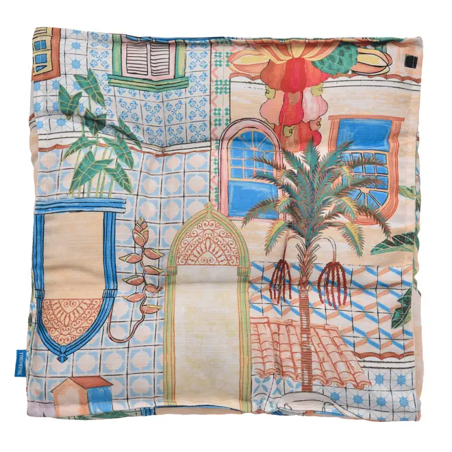 FUTON 40 CM X 40 CM SAUDADE TROPICAL - AZUL HISTÓRICO/MULTICOR - Foto 1