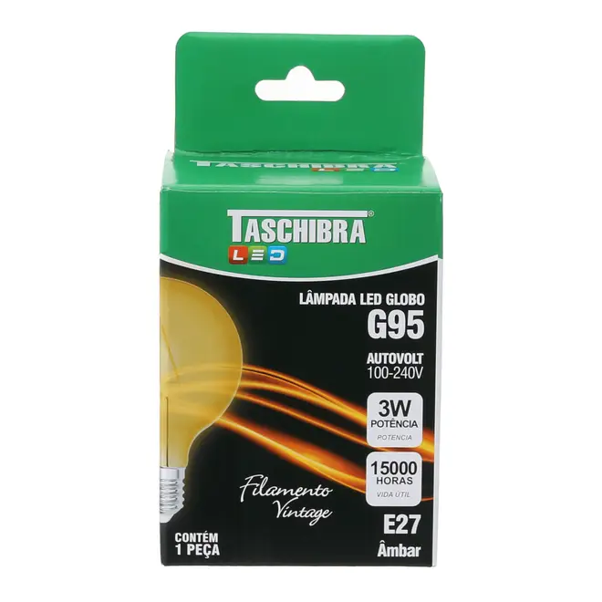 LÂMPADA LED FILAMENTO GLOBO AMBAR G95 3W E27 127 220V LUZ AMARELA TASHIBRA - HANBAR - Foto 4