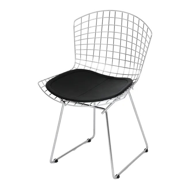 CADEIRA COM ALMOFADA BERTOIA - CROMADO/PRETO - Foto 1