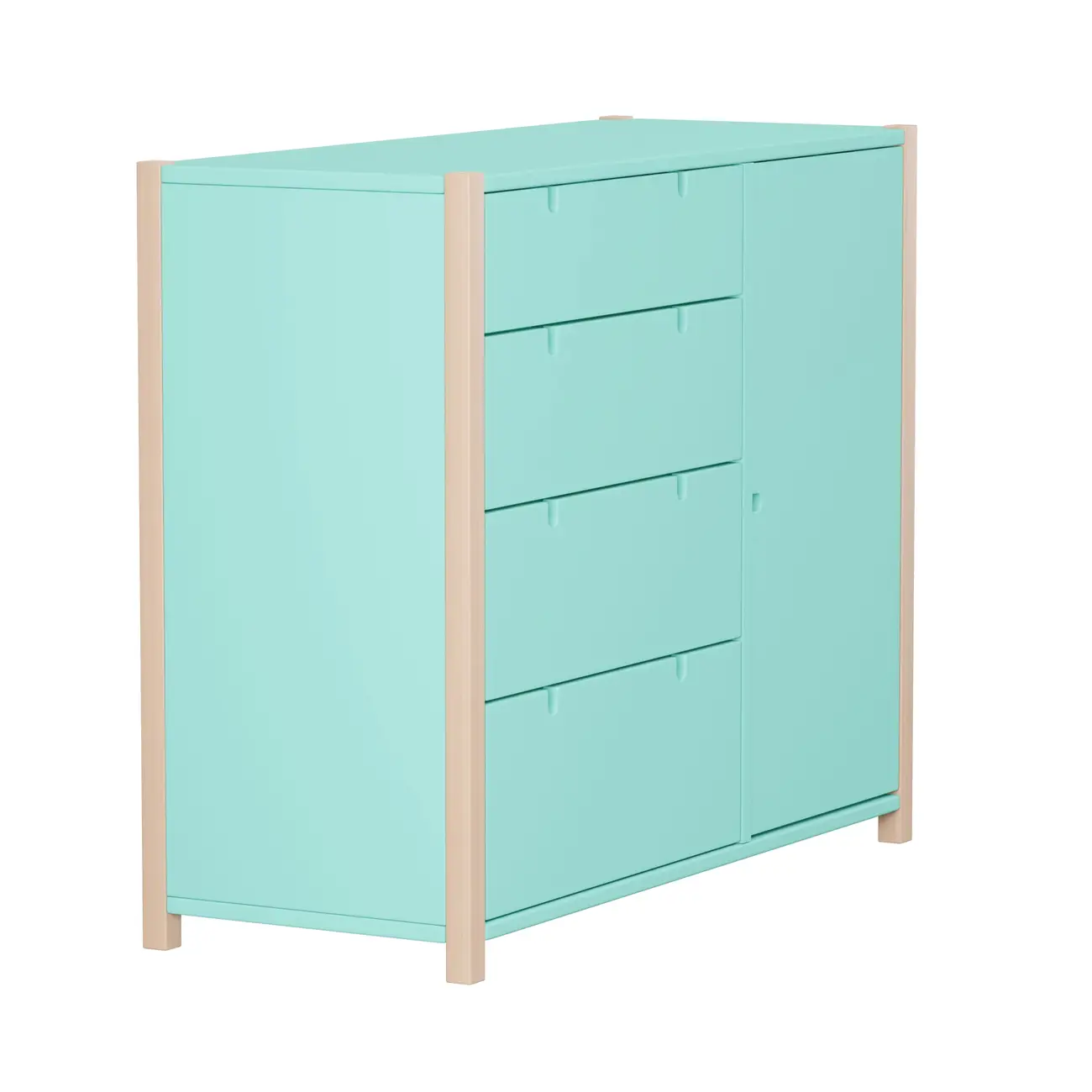 CÔMODA 4 GAVETAS/1 PORTA 1,07 M X 42 CM PIN PLAY - NATURAL WASHED/MENTA - Foto 22