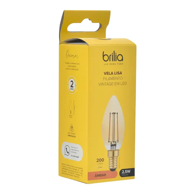 LÂMPADA LED FILAMENTO C35 E14 2,5W 220V BRILIA - HANBAR - Foto 4