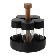 PORTA-TEMPEROS COM 6 PEÇAS ACÁCIA MIX - PRETO/ACÁCIA - Foto 1